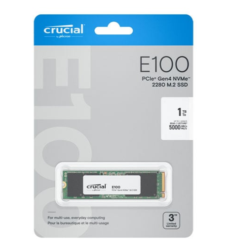 Disco de Estado Sólido Crucial E100 de 1TB PCIe Gen4, NVMe M.2
